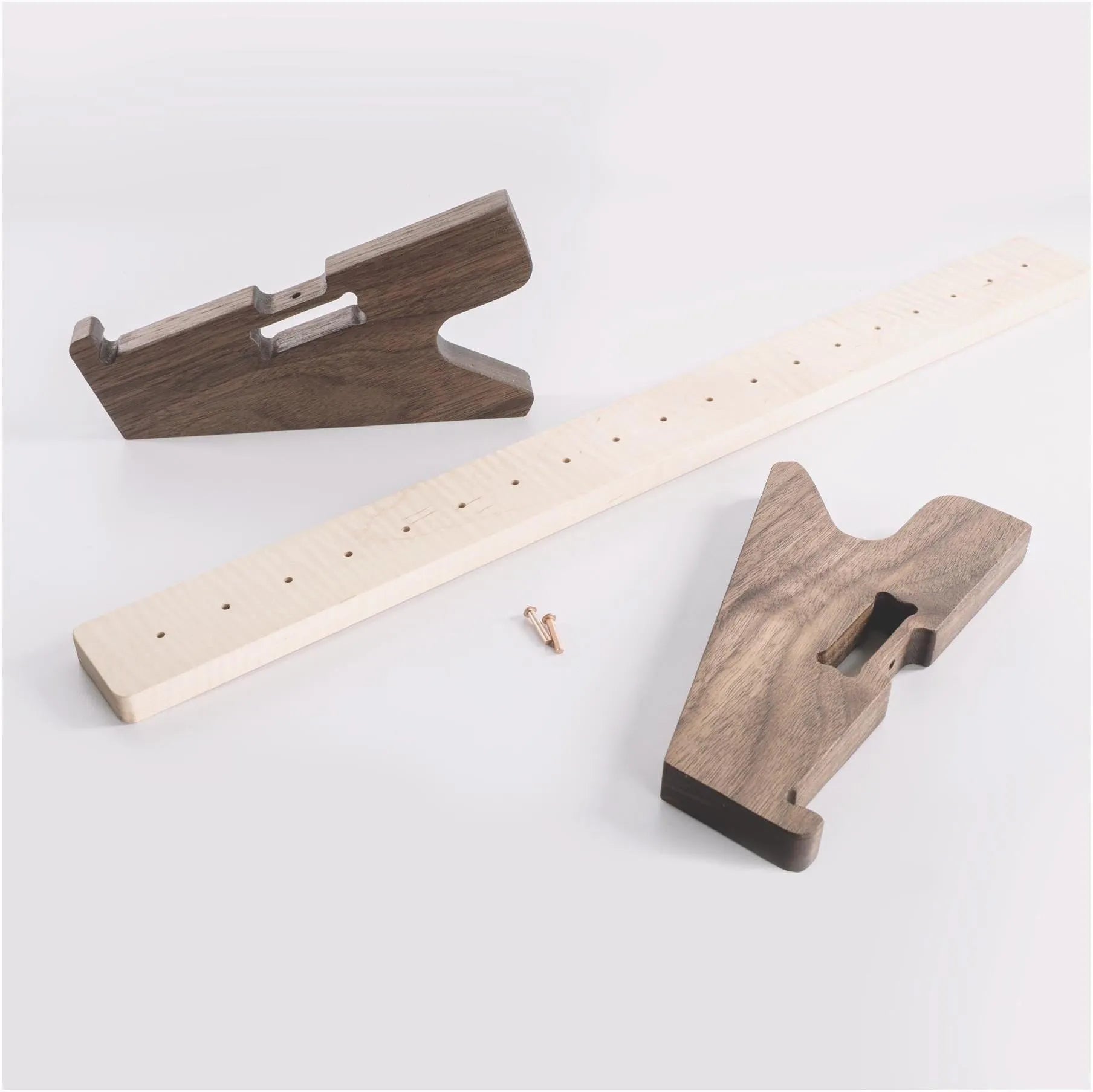 Adjustable stand in solid walnut and maple