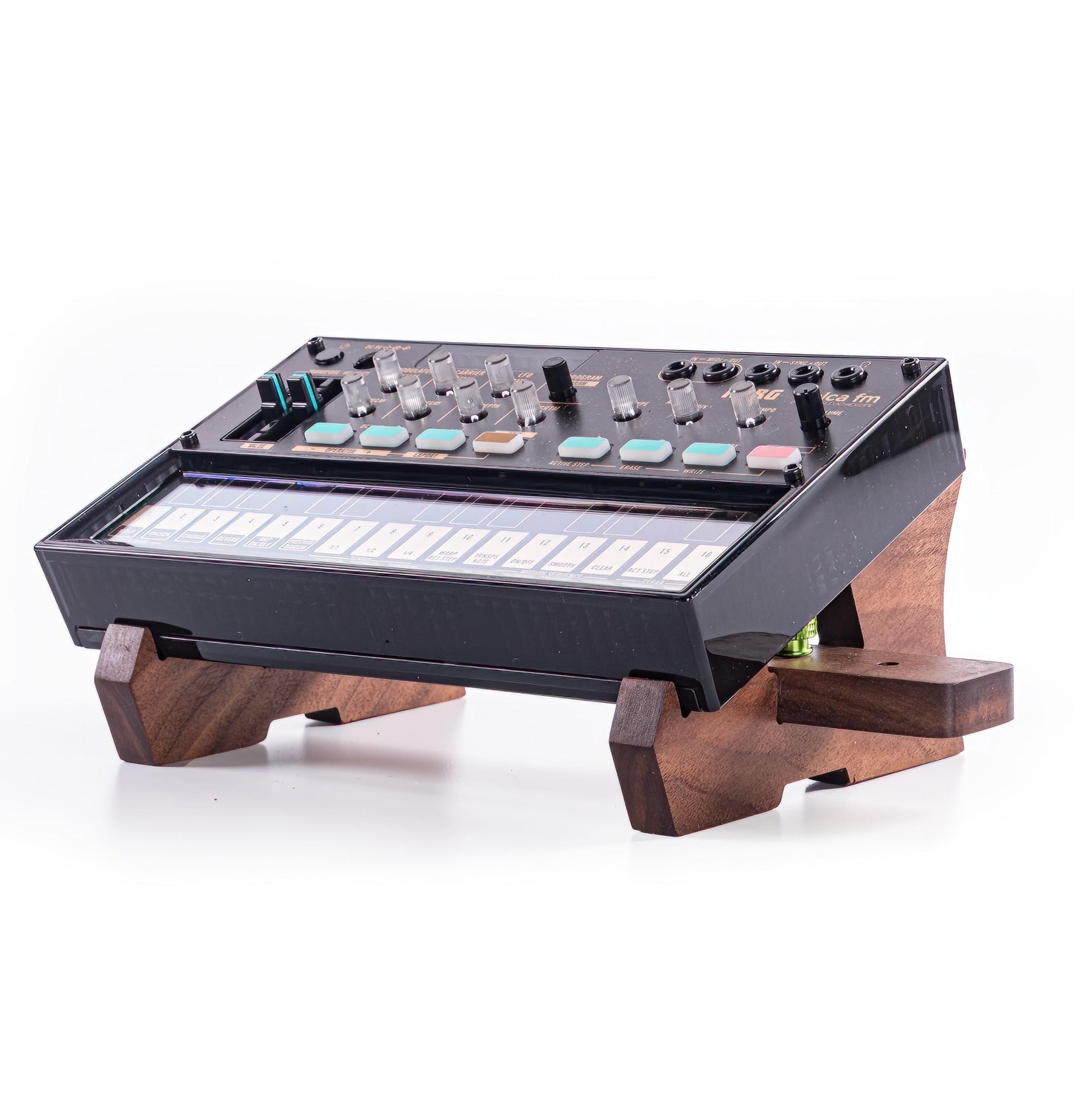 Small adjustable walnut stand | Perfect for guitar pedals & desktop synthesizers | Ideal for Volca, Aira, Stylophone, Dreadbox and others