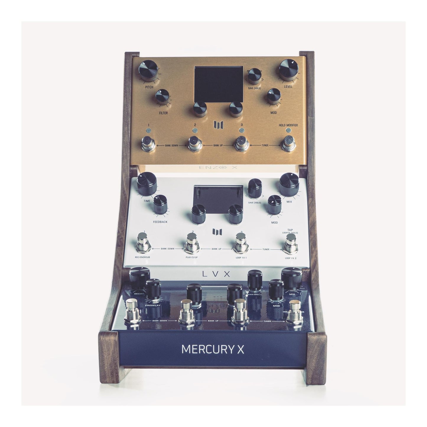 Meris 3-tier stand for LVX, Mercury X and Enzo X effects pedals | Handmade in solid walnut