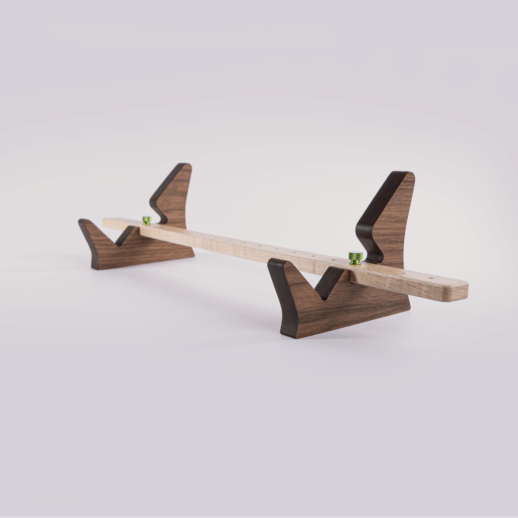 Angled synthesizer module stand • Handmade in walnut and maple • Adjustable width up to 20 inches • 45-Degree tilt