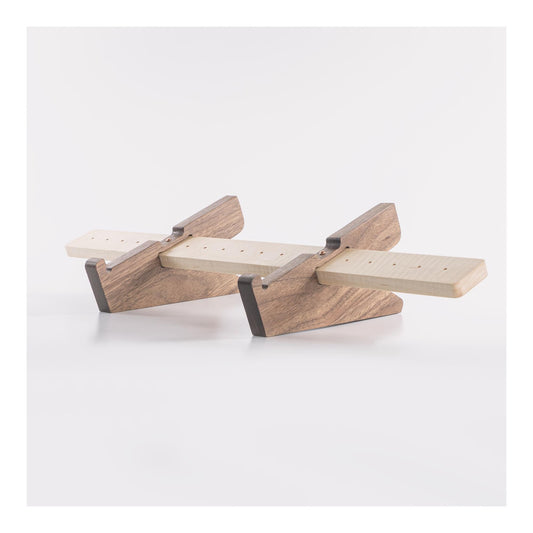 Adjustable stand in solid walnut and maple | Ideal ergonomics, cable management, and desktop placement of laptops, desktop devices, and more