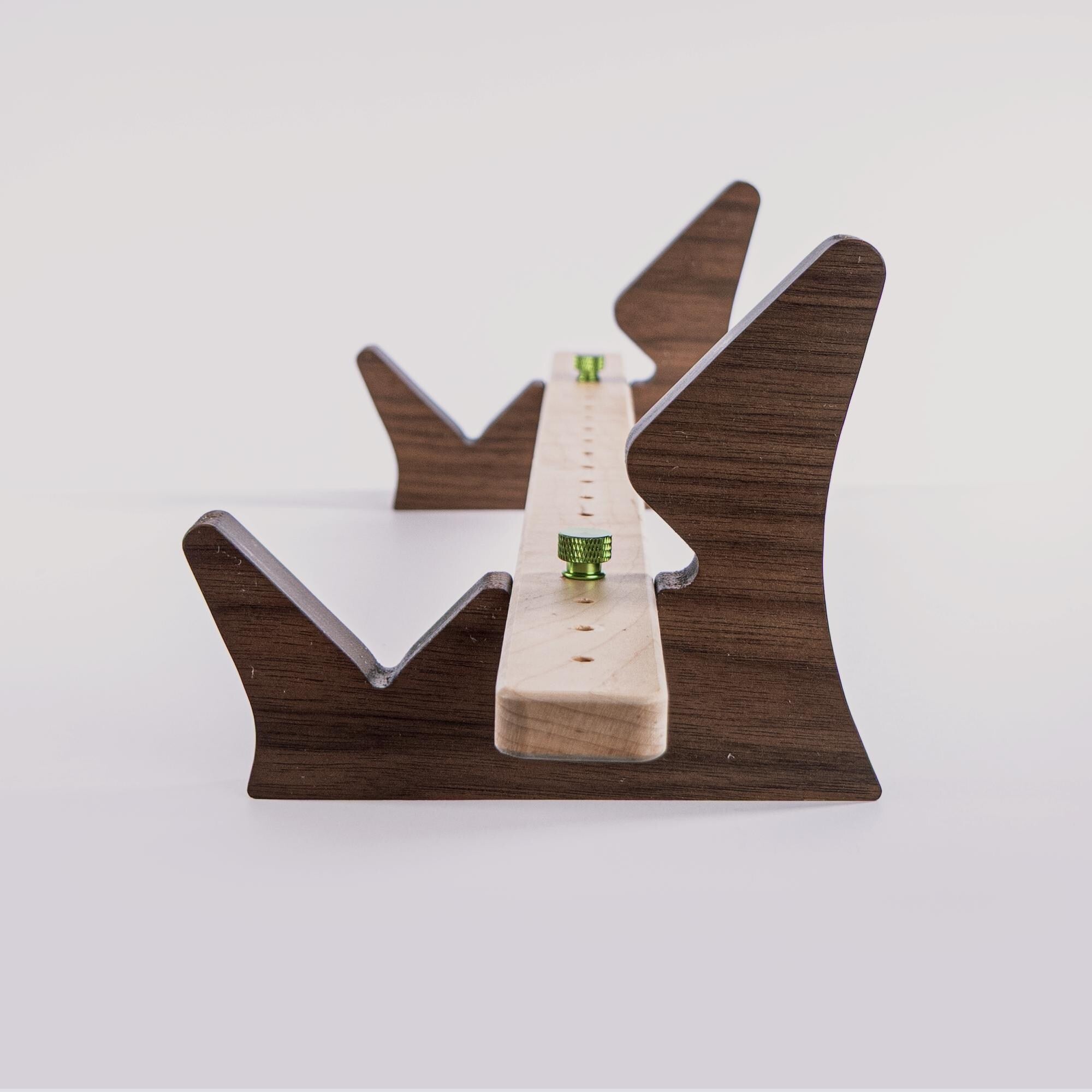 Eurorack skiff angled stand • Handmade in walnut and maple • Adjustable width up to 20 inches • 45-Degree tilt