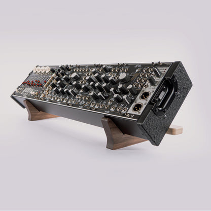 Eurorack skiff angled stand • Handmade in walnut and maple • Adjustable width up to 20 inches • 45-Degree tilt